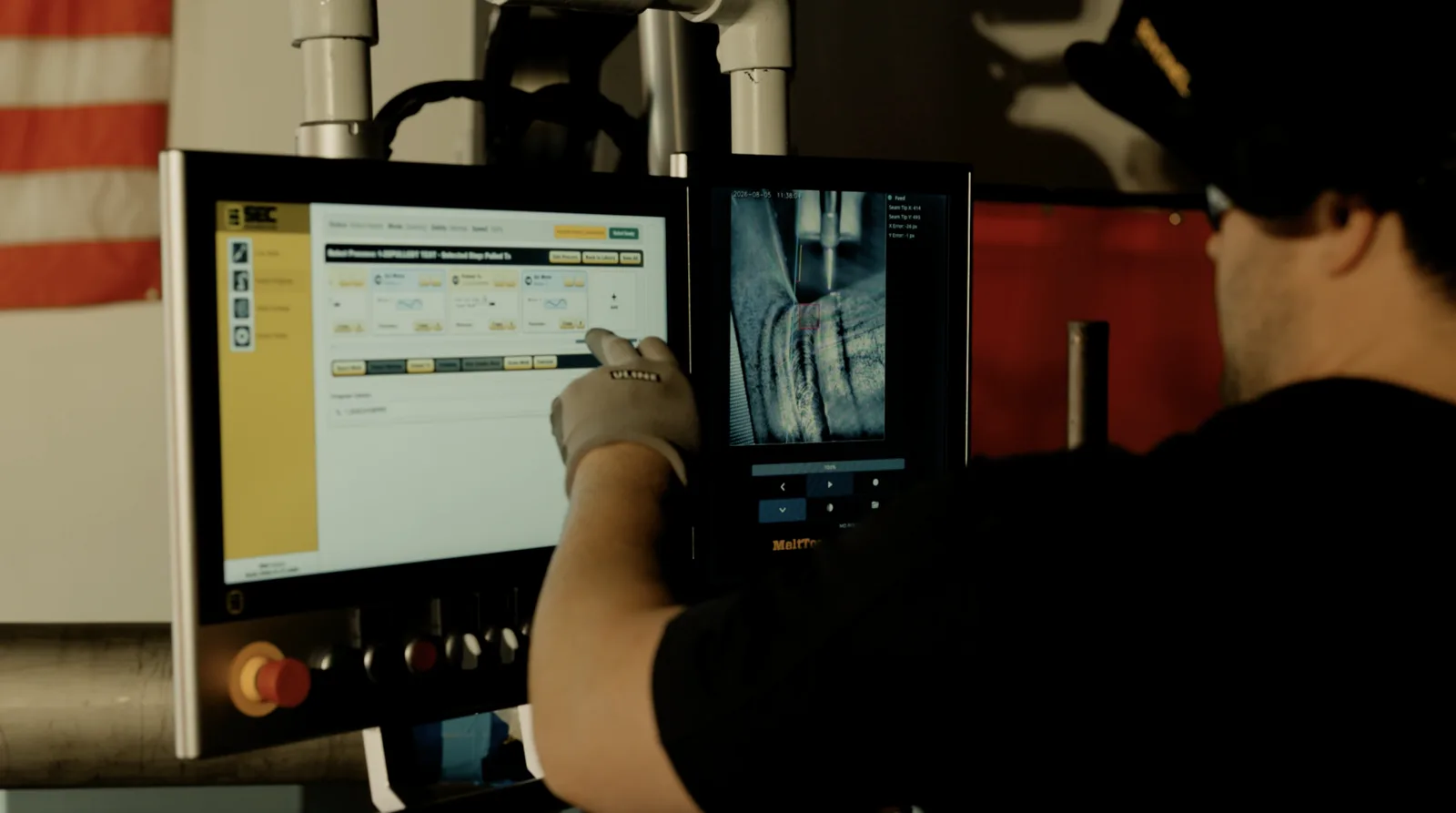 Operator programming a weld sequence on the AutonoWeld M4 touchscreen interface